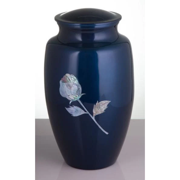 Blue Mother of Pearl Inlay Rose Cremation Urn