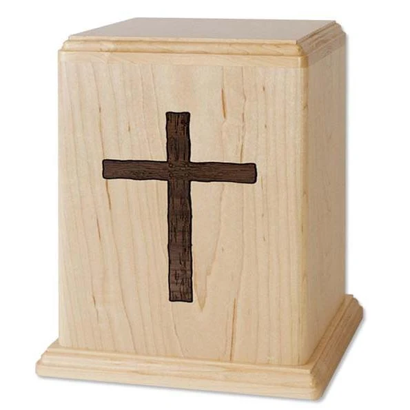Cross Inlaid Wood Urn 2