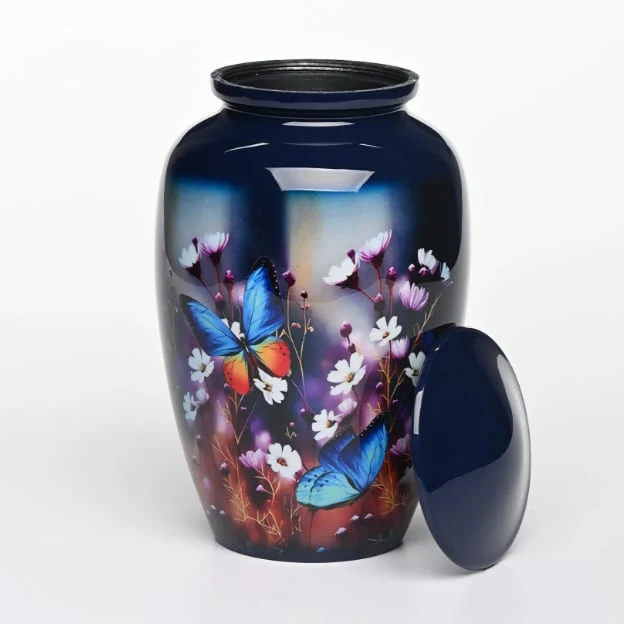 Dark Blue Floral Butterfly Adult Urn 2