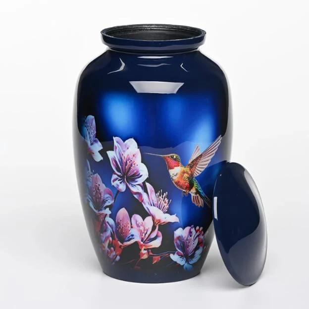 Dark Blue Floral Hummingbird Adult Urn 2