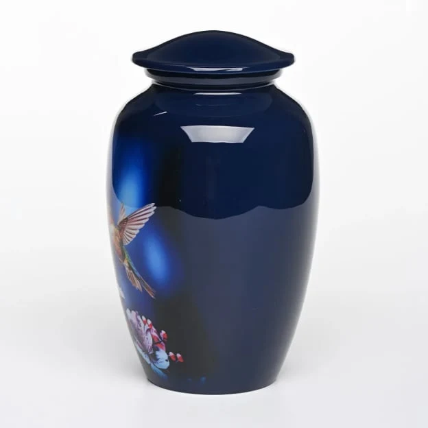 Dark Blue Floral Hummingbird Adult Urn 3