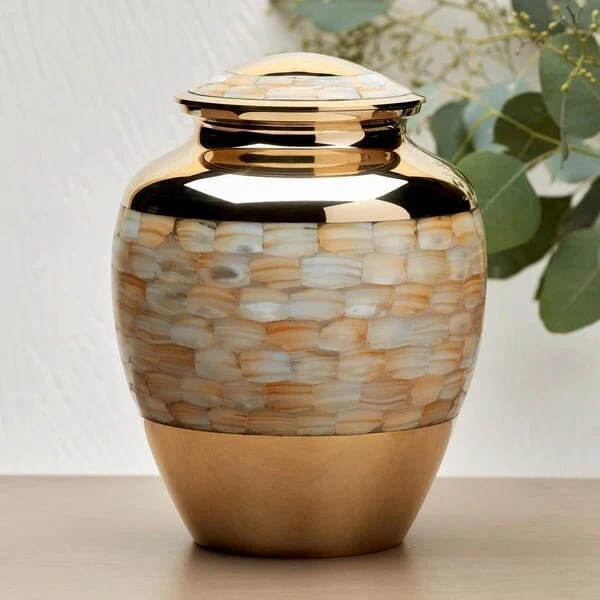 Elite Mother of Pearl Solid Brass Urn