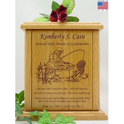 Fisherwoman Wood Urn With Sentiment and Prayer