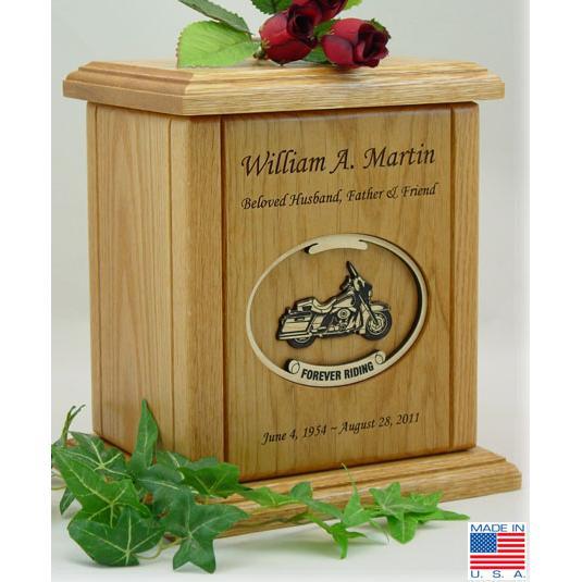 Motorcycle Wood Urn - Oval Embossed