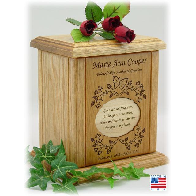 Oval Recessed Poem Wood Cremation Urns