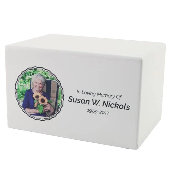 Somerset White Box Cremation Urn - Photo Printed