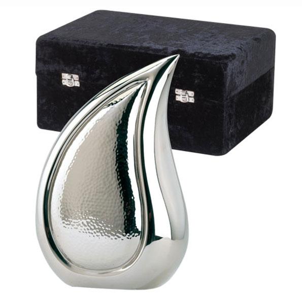 Tear Drop Bright Silver Cremation Urn