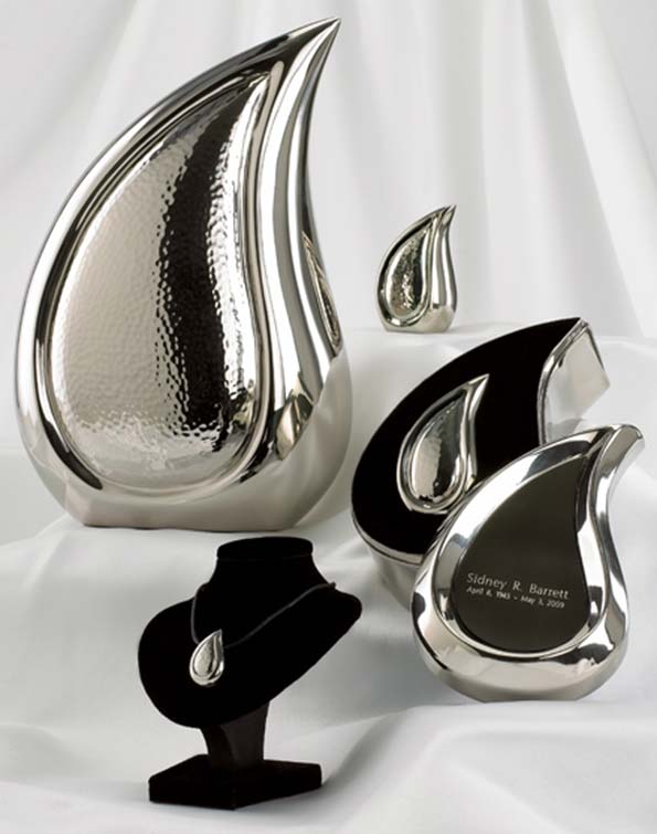 Tear Drop Bright Silver Cremation Urn 2