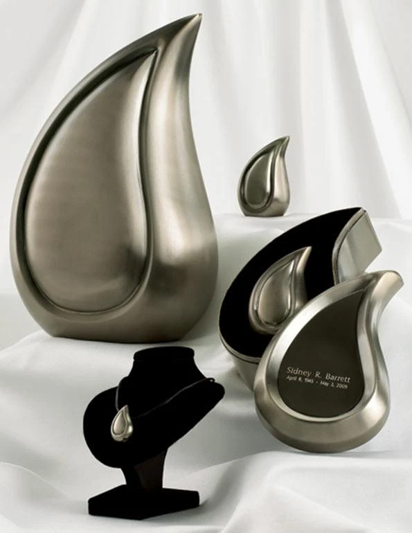 Tear Drop Brushed Pewter Cremation Urn 2