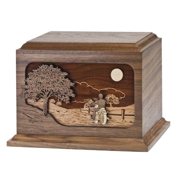 The Motorcycle Ride Home Wood Urn