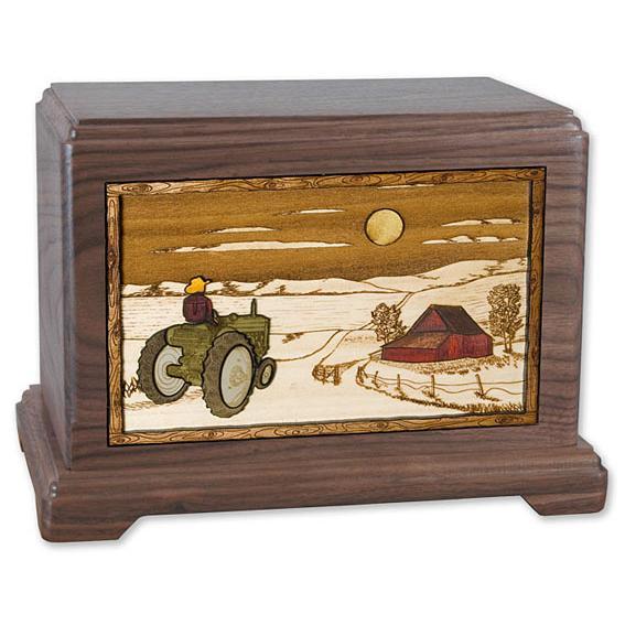 Tractor, Barn and Moon Wood Urn