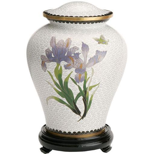 White Iris Cloisonne Urn