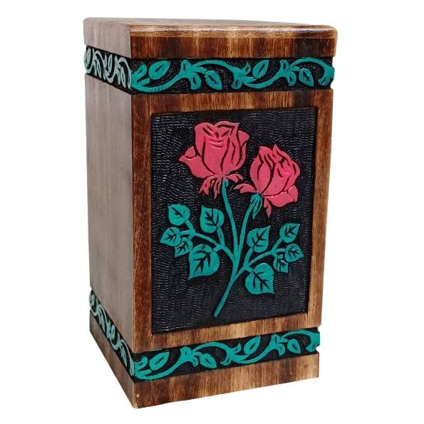 Wooden Urn With Color Roses - Black